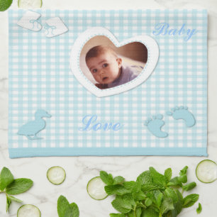 Baby-Jungen-blaue Karo-Foto-Schablone Handtuch