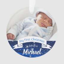 Baby-Jungen-erste WeihnachtsFoto-Verzierung