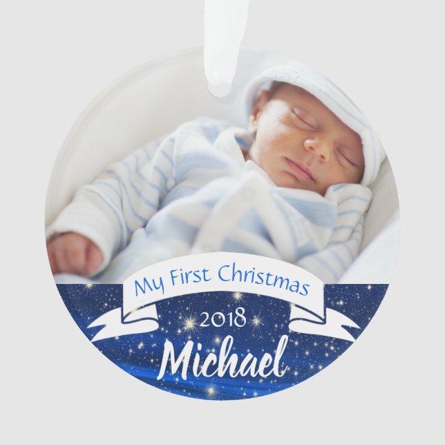 Baby-Jungen-erste WeihnachtsFoto-Verzierung Ornament (Vorderseite)