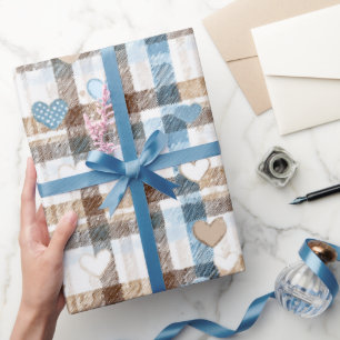 Baby-Jungen-Herzen und kariertes Karomuster Geschenkpapier