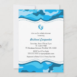 Baby-Jungen-lädt blaue Tarnungs-Dusche Füße Einladung