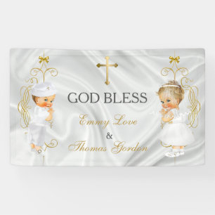 Baby Jungen & Mädchen Zwillinge Taufe Christening Banner