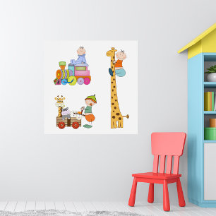Baby Jungen mit Kinderzimmer Zug Giraffe und Wagen Poster
