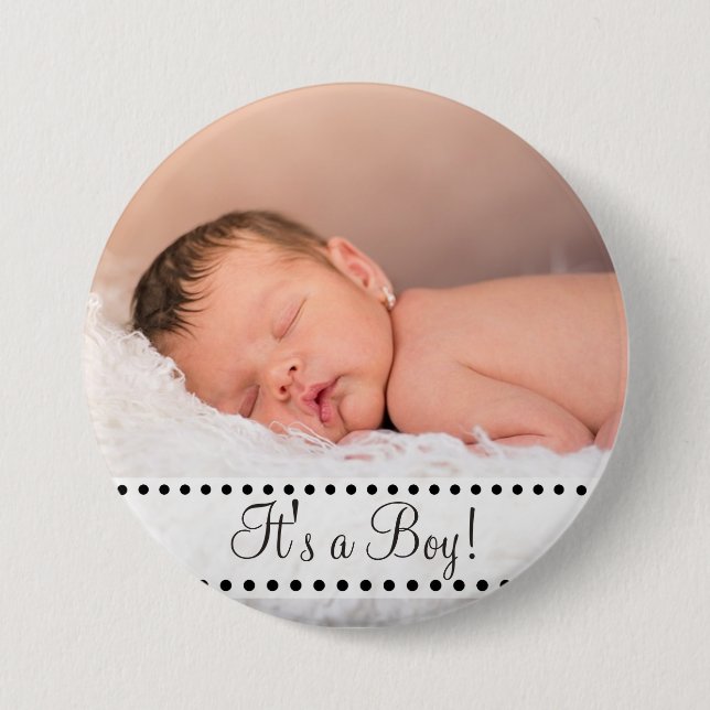 Baby-Jungen-Name und Foto-Magnet-Gelb Button (Vorderseite)