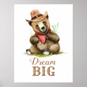 Baby-Jungen-Zimmer-Kunst - Kleine Cowboy-Bär-Aquar Poster