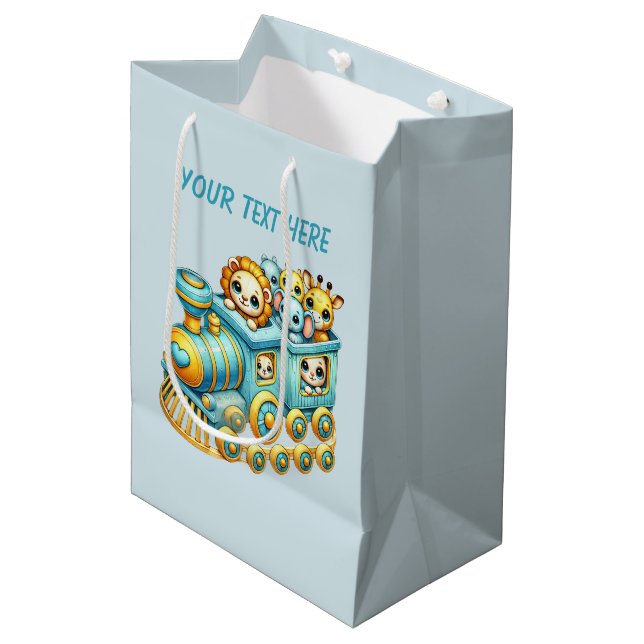 Baby-Jungen-Zug anpassbar Mittlere Geschenktüte (Vorderseite Schrägansicht)