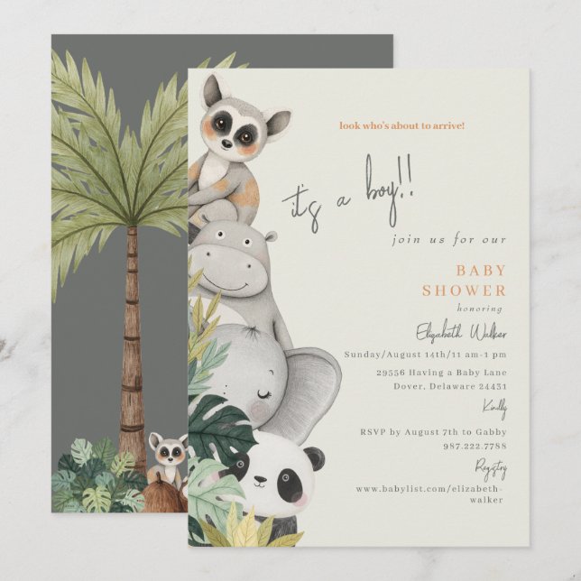 Baby Jungle Animals Es ist eine Baby-Dusche Einladung (Vorne/Hinten)