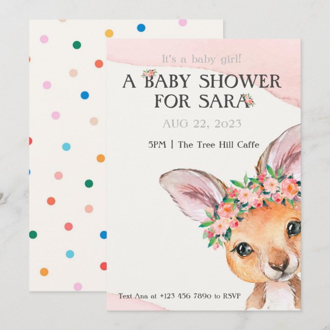 Baby-Kangaroo-Einladung zur Baby-Dusche Einladung (Vorne/Hinten)