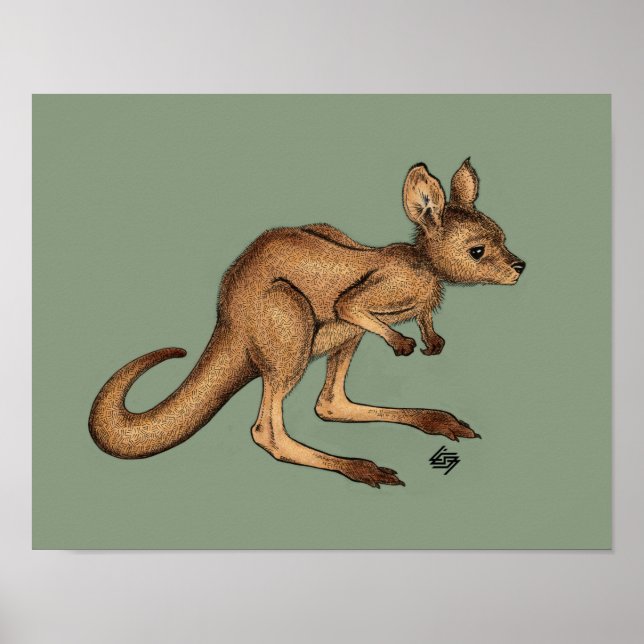 Baby Kangaroo/Joey auf grünem Hintergrund Poster (Vorne)