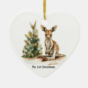Baby-Känguru neben Weihnachtsbaum, anpassbar Keramik Ornament