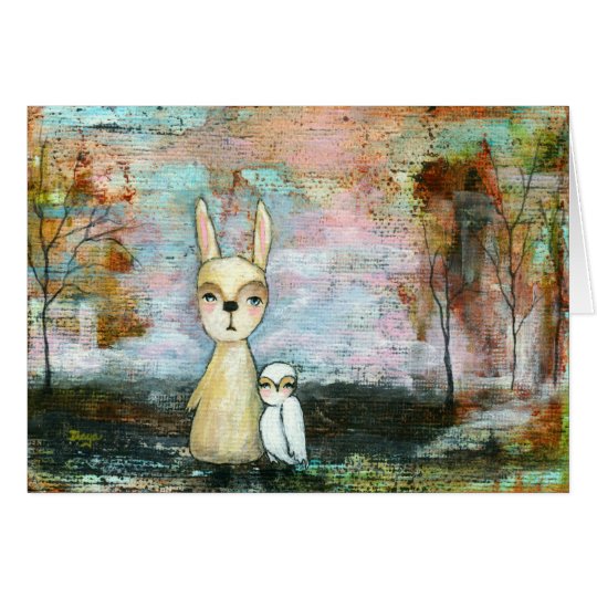 Baby-Kaninchen-Baby-Eulen-wunderliche Karte