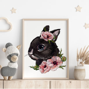 Baby Kaninchen Rose Animal Poster Wall Print
