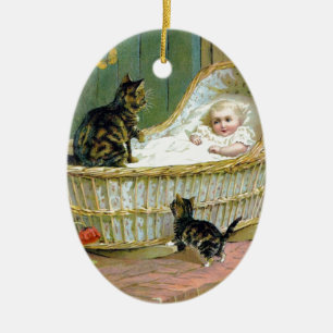 Baby, Katze und Kätzchen Keramik Ornament