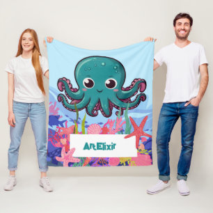 Baby Kawaii Blue Octopus Fleecedecke