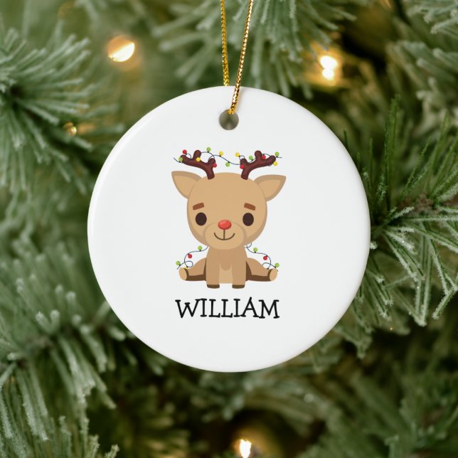 Baby Keepake Weihnachts Niedlicher Rentiername Keramik Ornament (Baum)