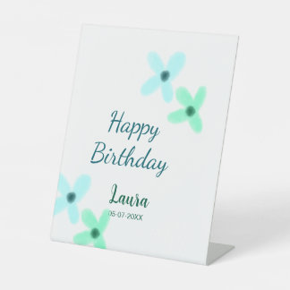 Baby kids 1st birthday add name blue green pastel  sockelschild