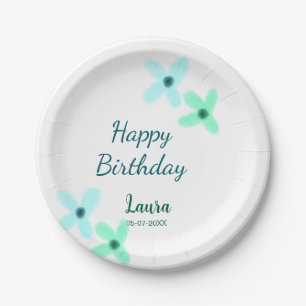 Baby Kinder 1. Geburtstag Name blau grün Pastell Pappteller
