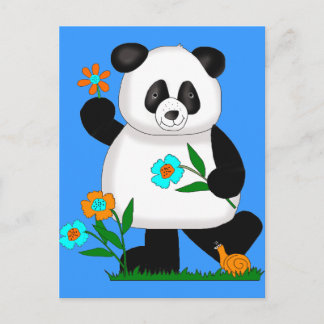 Baby Kinder Panda mit Blume 2 Postkarte