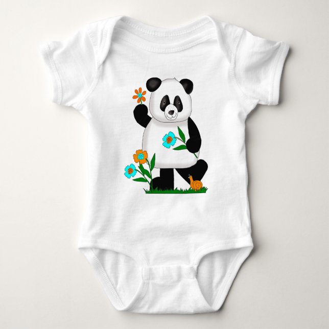 Baby Kinder Panda mit Blume 2 Strampler (Vorderseite)