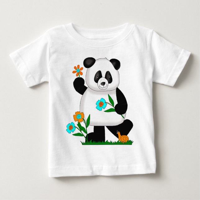Baby Kinder Panda mit Blume 2 T-shirt (Vorderseite)