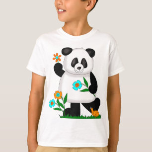 Baby Kinder Panda mit Blume 2 T-Shirt