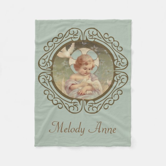Baby-Kinderjesus-Tauben-Halo-dekorative Grenze Fleecedecke (Vorderseite)