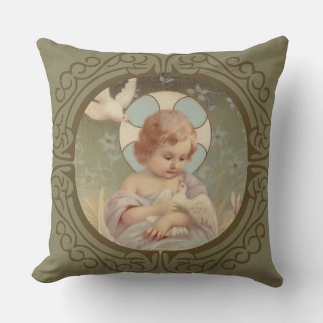 Baby-Kinderjesus-Tauben-Halo-dekorative Grenze Kissen (Vorderseite)