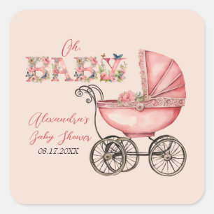 Baby-Kinderwagen Mädchen Baby Shower Quadratischer Aufkleber