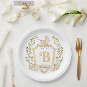 Baby-Kinderwagen-Monogramm "B" Neutral Pappteller