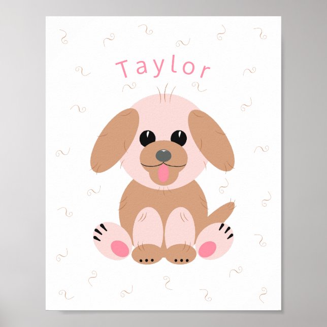 Baby Kinderzimmer Neutrales Personalisiertes Welpe Poster (Vorne)