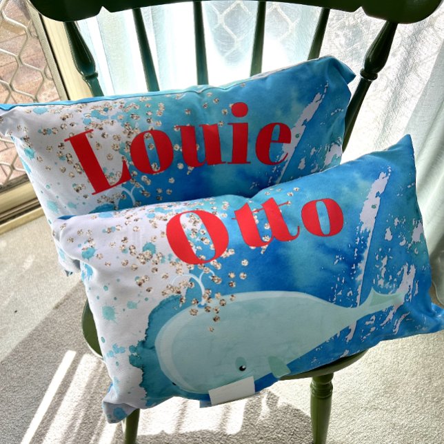Baby Kinderzimmer Whale Sparkle Blue Red Personal Lendenkissen (Von Creator hochgeladen)