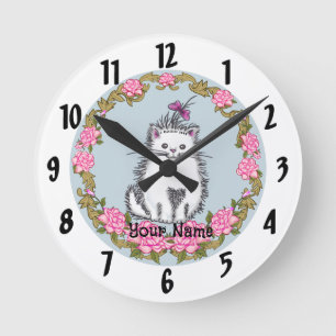 Baby Kitten Chat Clock Runde Wanduhr