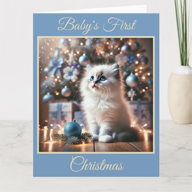 Baby Kitten's First Christmas (blau) Karte (Vorderseite)