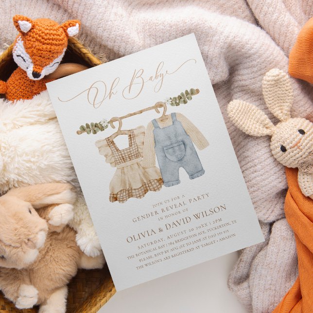 Baby Kleidung Aquarell Rustikales Geschlecht Aufde Einladung (Von Creator hochgeladen)