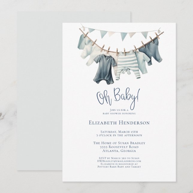 Baby Kleidung Kleidung Boy Baby Dusche Einladung (Vorne/Hinten)