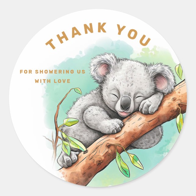 Baby Koala Babydusche Vielen Dank Runder Aufkleber (Vorderseite)