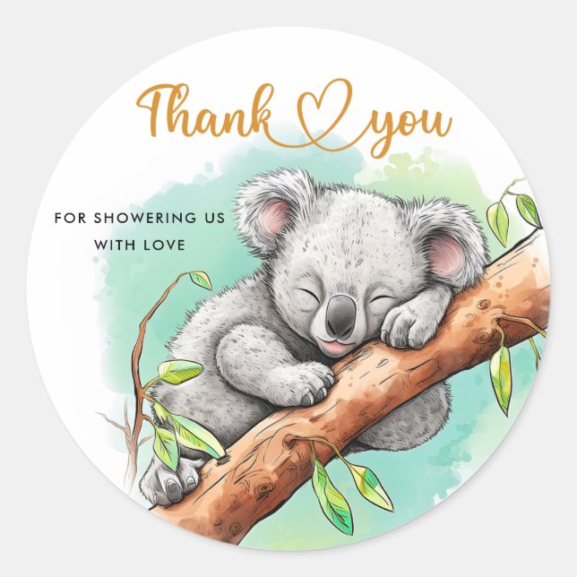 Baby Koala Babydusche Vielen Dank Runder Aufkleber (Vorderseite)