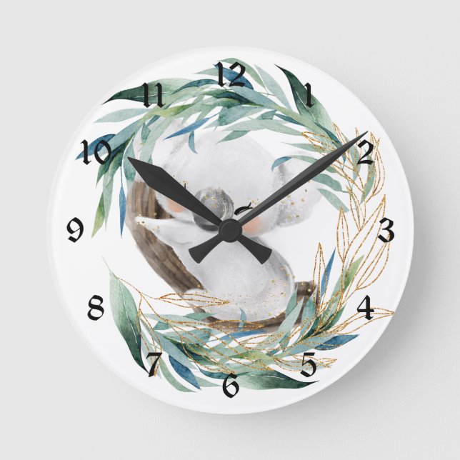 Baby Koala Bear in Wreath Nursery Runde Wanduhr (Vorderseite)