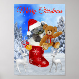 BABY KOALA CHRISTMAS MIT TEDDY POSTER