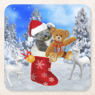 BABY KOALA CHRISTMAS MIT TEDDY RECHTECKIGER PAPPUNTERSETZER