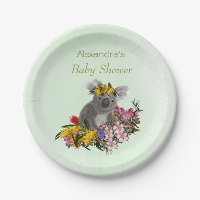 Baby Koala Wildblume Green Pappteller (Vorderseite)