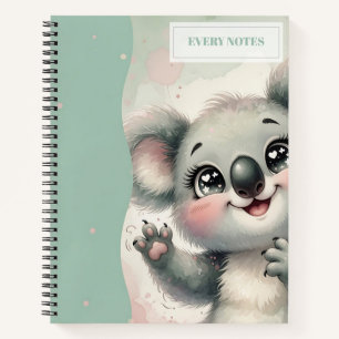 Baby-Koala winkt – Teal- und Creme-Farben geteilt Notizbuch