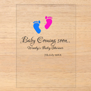 Baby kommt bald Baby Dusche Blue Pink Babyfüße Acryleinladungen