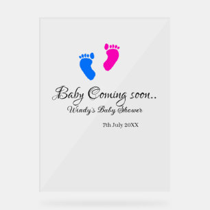 Baby kommt bald Baby Dusche Blue Pink Babyfüße Acrylschild