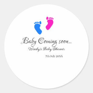 Baby kommt bald Baby Dusche Blue Pink Babyfüße Runder Aufkleber
