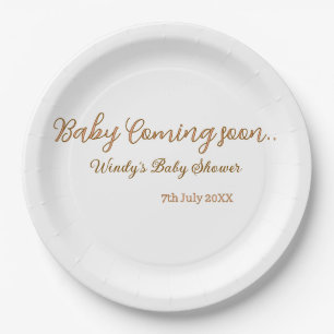Baby kommt bald Baby-Party braun rosa Namens Trend Pappteller