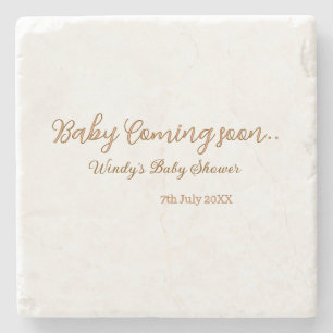 Baby kommt bald Baby-Party braun rosa Namens Trend Steinuntersetzer