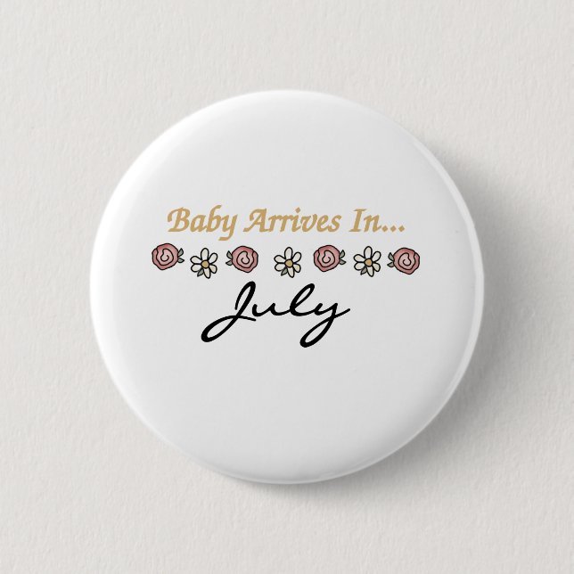 Baby kommt im Juli an Button (Vorderseite)