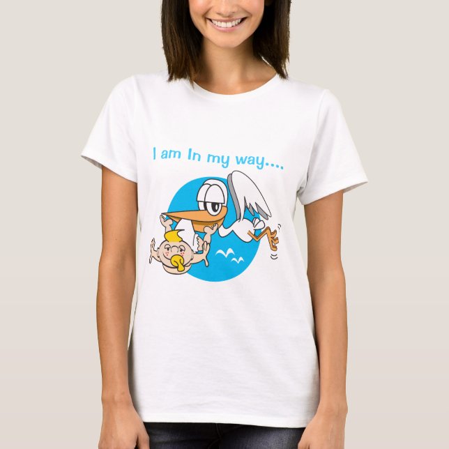 Baby kommt zum T - Shirt der weiblichen Mutterscha (Vorderseite)