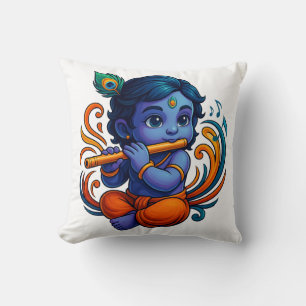 Baby Krishna mit Flute - Peace Vibes   Lebhaftes 3 Kissen